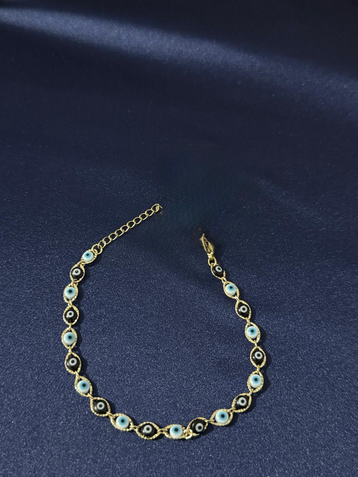 14K Altın Kaplama Nazar Boncuk Detaylı Bileklik