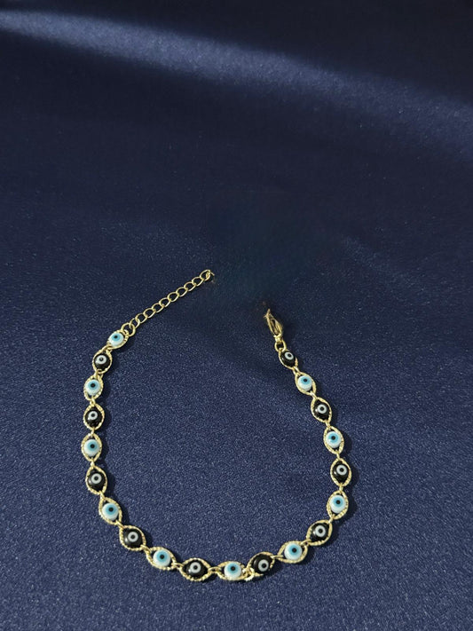 14K Altın Kaplama Nazar Boncuk Detaylı Bileklik