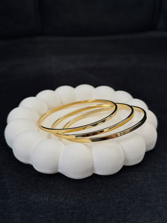 14K Altın Kaplama Ajda Düz Tasarım Kadın Bilezik Seti (3’lü)